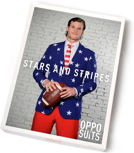 Vista 6 de OppoSuits Traje de bandera estadounidense para hombre, traje de Estados Unidos para el 4 de julio con chaqueta roja, blanca y azul, pantalones