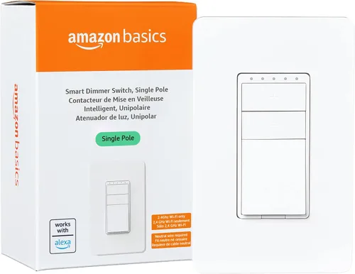 Vista 11 de Amazon Basics - Interruptor inteligente de 3 vías, funciona solo con Alexa, Wi-Fi de 2.4 GHz, no requiere concentrador, color blanco