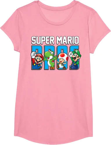 Vista 72 de Super Mario Bros Characters Letter Fill Graphic T-Shirt Camiseta, Negro