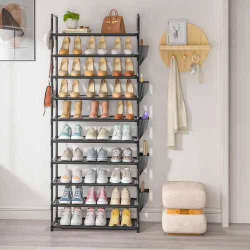Vista 8 de Zapatero Alto de 10 Niveles Organizador de Zapatos de 10 Niveles para Armario, Estante de Zapatos de Metal con Almacenamiento, Torre de Zapatero
