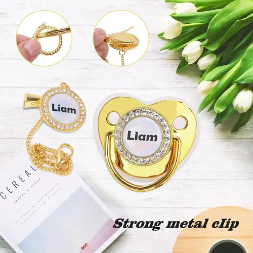 Vista 8 de Chupete personalizado con nombre, juego de chupete personalizado con caja de regalo, chupete de lujo con cristales brillantes, regalo ideal