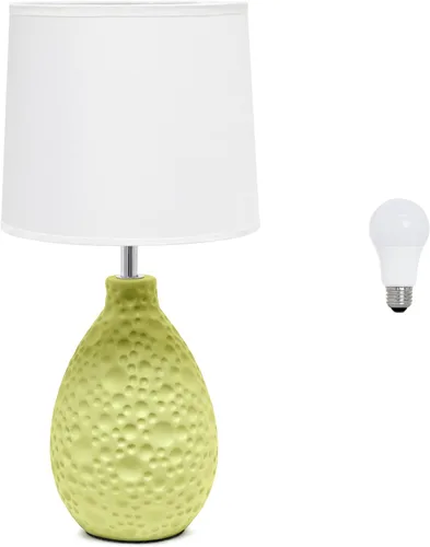 Vista 9 de Simple Designs LT2003-BLU-LB Lámpara de mesa ovalada de cerámica de estuco texturizado de 14.17 pulgadas con bombilla LED, azul