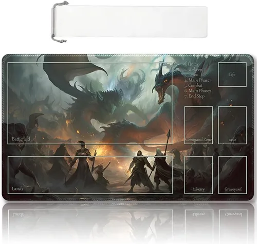 Vista 61 de DAUXID Tapete de Juego MTG Cosido Premium con Zonas y Respaldo de Goma Antideslizante, Tapete de Juego TCG para MTG y Otros Juegos de Cartas, Diseño