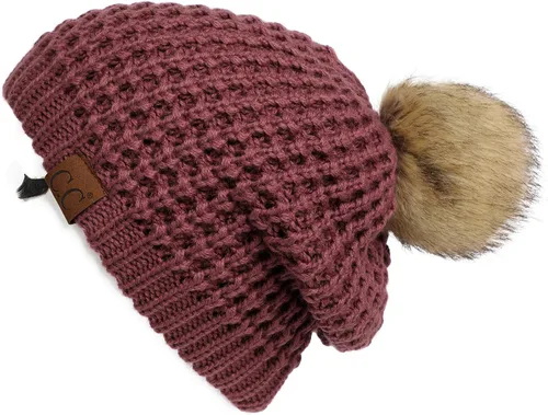 Vista 118 de Gorro unisex liso con pompón y ribete (HAT-43) de C.C Hatsandscarf Exclusives Marfil