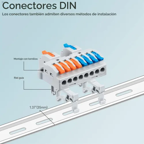 Vista 3 de 6 piezas de bloques de terminales de riel DIN, conectores de alambre de empalme DIY para circuito en línea 28-12AWG (2 en 8 salida)