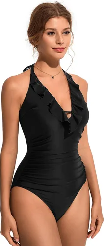 Vista 4 de SUUKSESS Traje de baño sexy de una pieza con volantes y control de abdomen para mujer