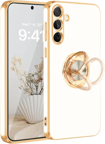Vista 11 de Fingic Compatible con Samsung Galaxy S22 Funda con Soporte de Anillo, [Soporte de Anillo Giratorio 360° Magnético con Kickstand][Borde Dorado