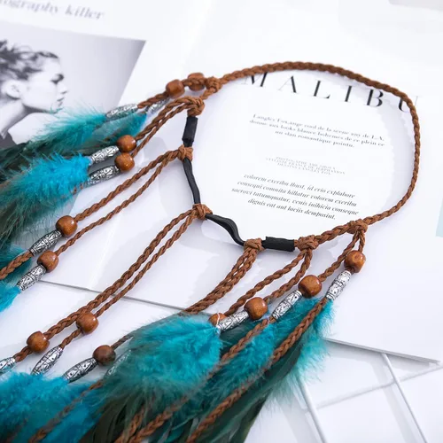 Vista 3 de LUREME Diadema de plumas hippie para mujer, disfraz indio, accesorio para el cabello de plumas (Hb00010)
