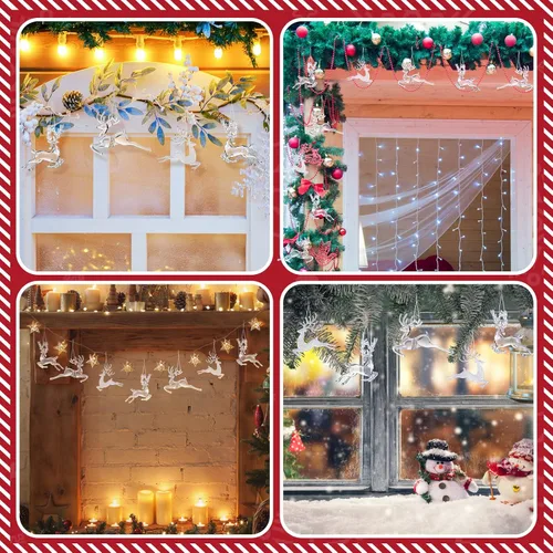 Vista 7 de Bencailor 6 piezas de adornos de reno acrílicos para árbol de Navidad, cascanueces de cristal, reno bailando, figura colgante decorativa, adornos