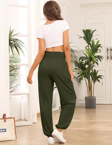 Vista 3 de DACESLON Pantalones de yoga cruzados de cintura alta para mujer, pantalones deportivos tipo harem, pantalones casuales sueltos con bolsillos