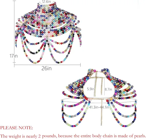 Vista 6 de CCbodily - Brasier de cadena de perlas para el cuerpo, collares de hombro de moda, joyería corporal