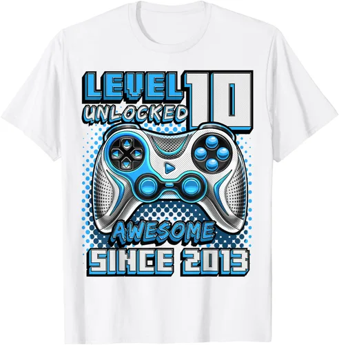 Vista 58 de Level 10 Unlocked Awesome 2013 Video Game 10th Birthday Boy T-Shirt, Negro
