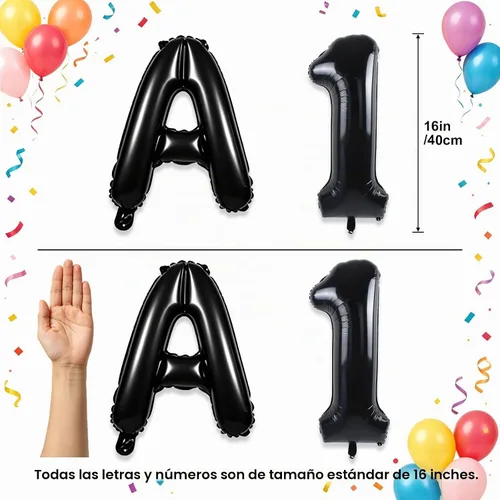 Vista 2 de TONIFUL Juego de globos negros de feliz cumpleaños y números de 16 pulgadas, globos de letras de aluminio metálico con globos de 0 a 9 dígitos