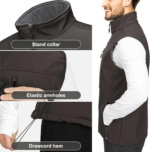 Vista 5 de 33,000ft Chaleco ligero Softshell para hombre, con cremallera, forro polar, resistente al viento, chaqueta sin mangas para golf, correr, senderismo