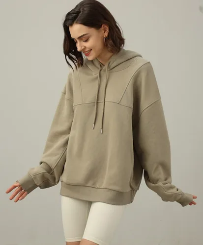 Vista 4 de Sudadera de gran tamaño para mujer, sudadera de forro polar con capucha de manga larga, sin botones, ropa de moda de otoño 2023