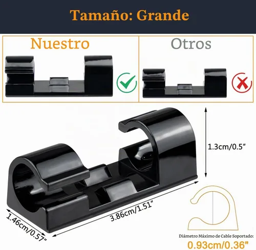 Vista 3 de SOULWIT 50 clips autoadhesivos para organizar cables, organizadores de cables, clips de cable adhesivos para TV, PC, laptop, cable Ethernet Negro