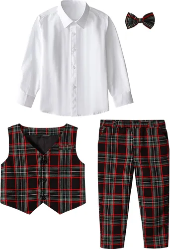Vista 92 de A&J DESIGN Conjunto de traje de caballero para niños pequeños, 3 piezas, camisas, chaleco y pantalones