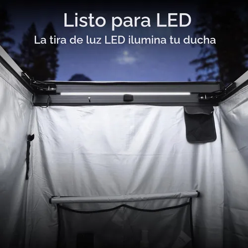 Vista 5 de Carpa de Ducha con Toldo con Techo de Privacidad con Brazo Oscilante, Luz LED de Cuarto de Ducha Lateral del Vehículo, 3 pies x 3 pies Refugio