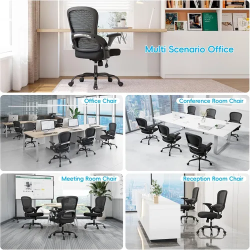 Vista 3 de TRALT Silla de oficina – Silla de oficina ergonómica con soporte trasero, sillas de escritorio de oficina en casa, asiento ancho de 330 libras, Negro