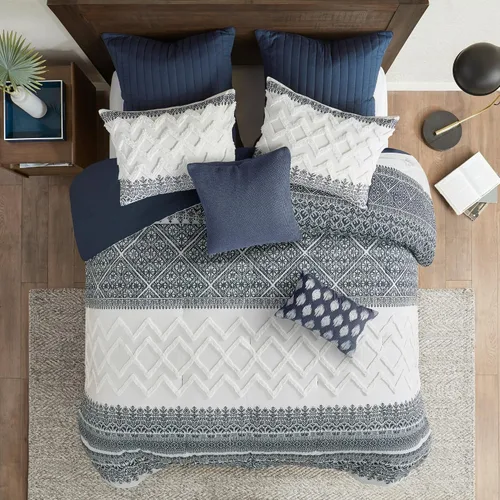 Vista 14 de INK+IVY - Juego de edredón King, con diseño chic de chenilla con chevron y tufting, edredones boho, para todas las estaciones, edredón ligero