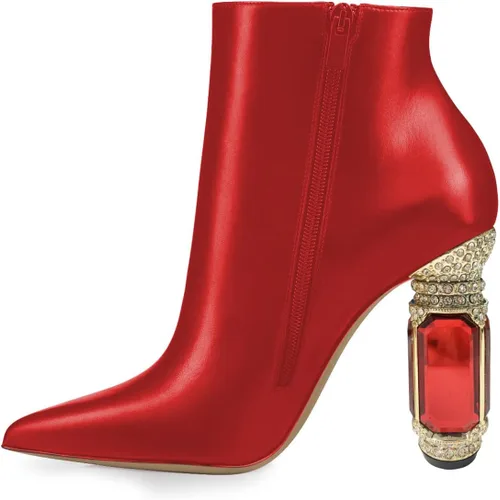 Vista 85 de FSJ Botas de tacón alto con punta puntiaguda para mujer, con tacón alto, con cremallera lateral brillante, estilo casual, para uso diario, zapatos