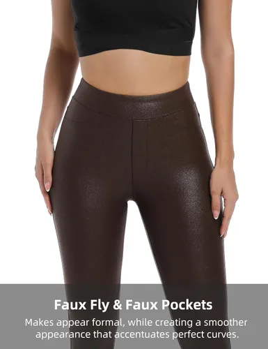 Vista 4 de HARTPOR Leggings de piel sintética para mujer de 25 pulgadas, pantalones de cuero de cintura alta, pantalones de cuero elásticos al tobillo