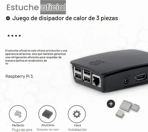 Vista 6 de Raspberry Pi3 B+ Kit de inicio de 1 GB Edición de 64 GB Fuente de alimentación Caja Oficial Cable Micro HDMI 4K de 3.3 ft Disipador