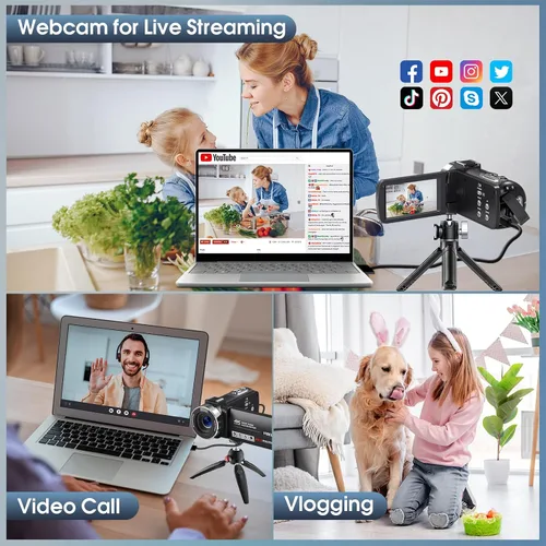 Vista 5 de 4K 80MP Camcorder Video Camera Vlogging Camera for YouTube IR Night Vision Camera 18X Digital Zoom 3.0 IPS Screen Video Recorder with 32GB SD Card