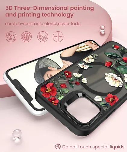 Vista 3 de Dretal para Funda iPhone 12, Funda iPhone 12 Pro Floral, con Protector de Pantalla, Soporte para Cámara, Protección de Grado Militar, Funda