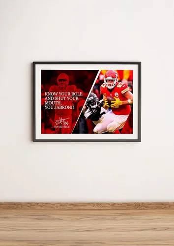 Vista 4 de Vincit Veritas Póster de Travis Kelce con cita motivacional, carteles inspiradores de fútbol para decoración deportiva, coaching, arte de pared