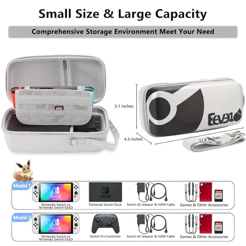 Vista 3 de Portable Carrying Case for Nintendo Switch with Removable Shoulder Strap - Built-in Stand Compatible with Switch OLED, Nintendo Switch AC Adapter