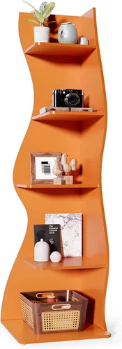 Vista 13 de LITTLE TREE Estantería de esquina pequeña, estantería moderna de esquina de pared de 5 niveles para libros, elegante librero estante
