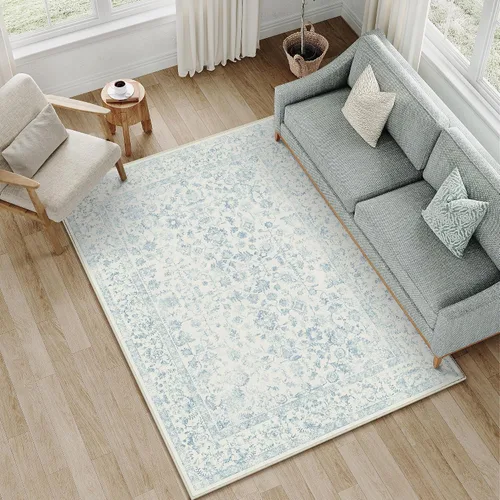 Vista 77 de PureCozy Alfombra de área beige de 2 x 3 pulgadas, lavable, vintage, pequeña, para entrada, cocina, suave, retro, floral, de pelo bajo, tapete