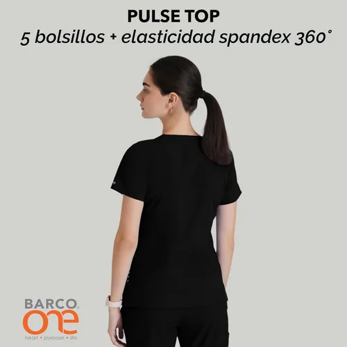 Vista 5 de BARCO ONE - Camiseta médica con cuello en V y 5 bolsillos, elástico de 4 vías, para mujer Negro