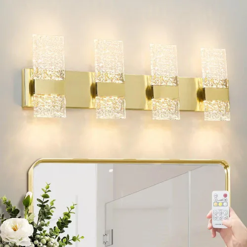 Vista 13 de Lámpara de tocador de baño moderna de cromo de 4 luces, elegantes accesorios de iluminación de baño de LED de cromo sobre espejo, accesorios