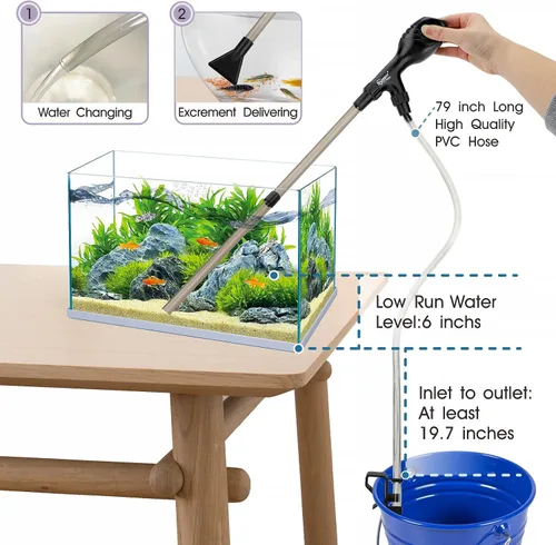 Vista 4 de hygger Aspiradora de grava pequeña para acuario, limpiador manual de grava de acuario de 80 GPH, cambiador de agua de bajo nivel de agua, limpiador