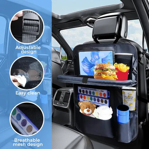 Vista 4 de Organizador de coche para asiento trasero (paquete de 2), 9 bolsillos de almacenamiento, organizador de automóvil con soporte para tableta