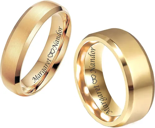 Vista 4 de Juego de anillos de boda personalizados de tungsteno pesado para parejas grabado personalizado gratis se envía desde Estados Unidos Tungsteno Sin