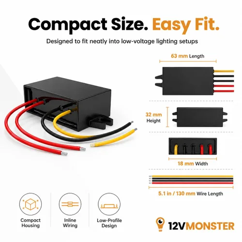 Vista 3 de Convertidor de 12 V CA a 12 V CC – Rectificador de 12 V CA a 12 V CC – Transformador de corriente CA de 12 voltios a 12 V CC para tiras de luz LED