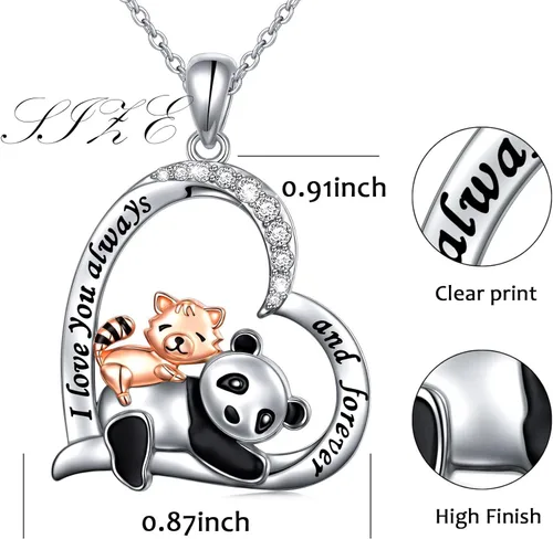 Vista 4 de HOOHWE Collar de plata de ley con colgante de panda rojo lindos regalos de joyería de panda para mujeres y niñas Plata No es una piedra preciosa