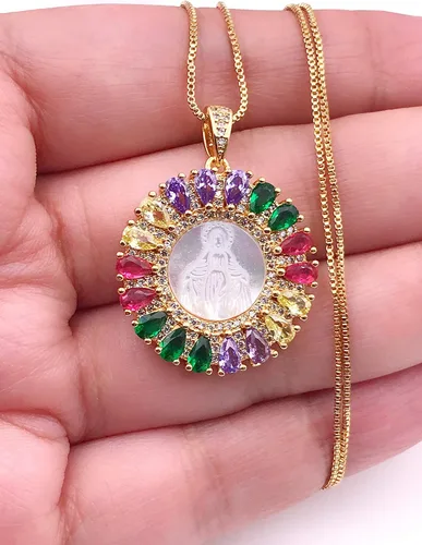 Vista 3 de LESLIE BOULES Collar de medalla milagrosa con colgante de cristal y nácar, Cristal
