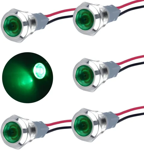 Vista 10 de 5 piezas de luz indicadora LED de 12V-24V de 6mm con orificio de montaje de 1/4" de 20mA, lámpara de señal de metal impermeable IP67 con ahorro