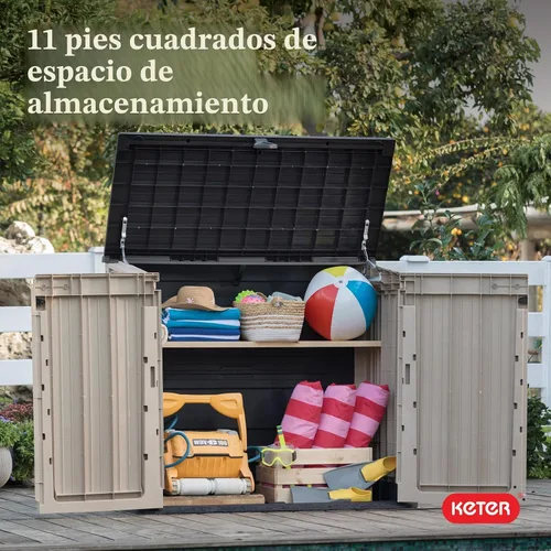 Vista 15 de Keter Store-It-Out MIDI - Cobertizo de almacenamiento de resina para exteriores, gabinete horizontal resistente a la intemperie para botes de Beige