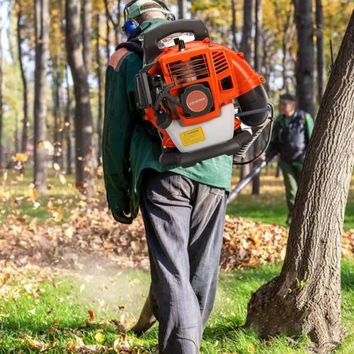 Vista 8 de Mochila de gas soplador de hojas, 52 cc 550 CFM 2 ciclos de gasolina aspiradora de jardín, volumen de aire, apto para césped, jardín, hojas
