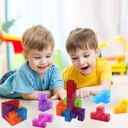 Vista 6 de WorWoder Bloques de construcción magnéticos para niños, cubos magnéticos 3D rompecabezas mágicos, juego de 7 bloques magnéticos de múltiples formas