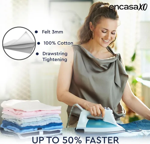 Vista 7 de Encasa XO Funda para tabla de planchar y almohadilla 42"x14" - Acolchado grueso de fieltro de 3mm, ajuste con cordón y bloqueo, fácil de colocar