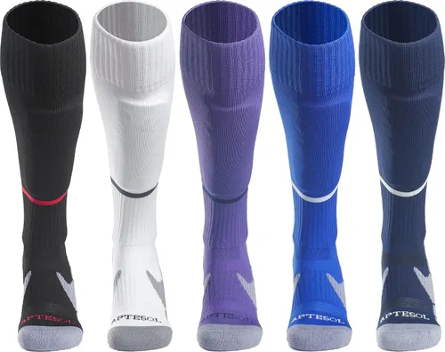 Vista 2 de APTESOL - Calcetas de fútbol hasta la rodilla (paquetes de 135) Calcetas acojinadas para niños, jóvenes, adultos, para equipos deportivos OTC