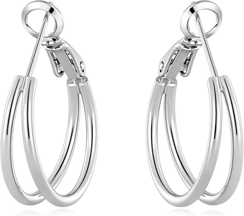 Vista 9 de Pendientes de aro dobles para mujer de moda con poste de plata de Dorado