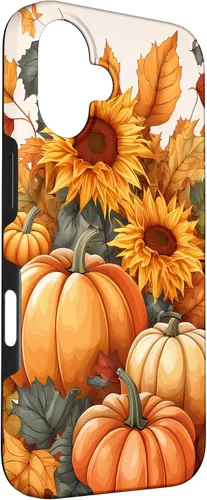 Vista 3 de iPhone 16 Nice Art Of Fall Pumpkins, Sunflowers, And Autumn Leaves Case