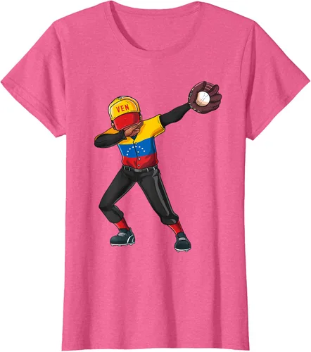 Vista 62 de Baseball Dabbing Venezuela Player Catcher Pitcher Hombres Niños Camiseta, Negro
